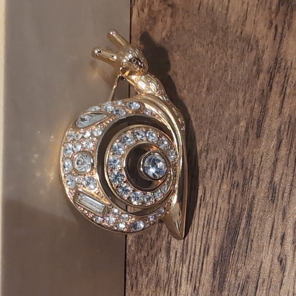 Swarovski Snail Pin Brooch Gold Plated Set with Clear Crystals